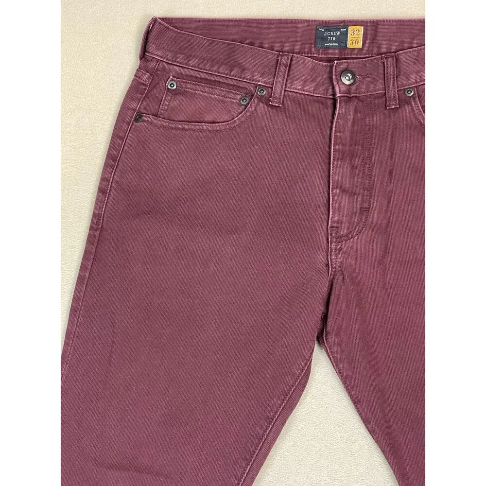 J Crew 770 Pants Mens 32x30 Burgundy Corduroy Straight Leg Mid Rise‎ Regular Fit